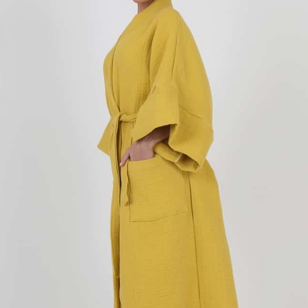 Simpuna Mustard Muslin Cotton Robe with Belt Size S/M and L/XL NWT